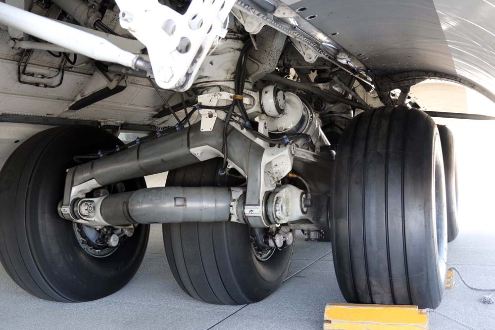 closeup of airplane wheels