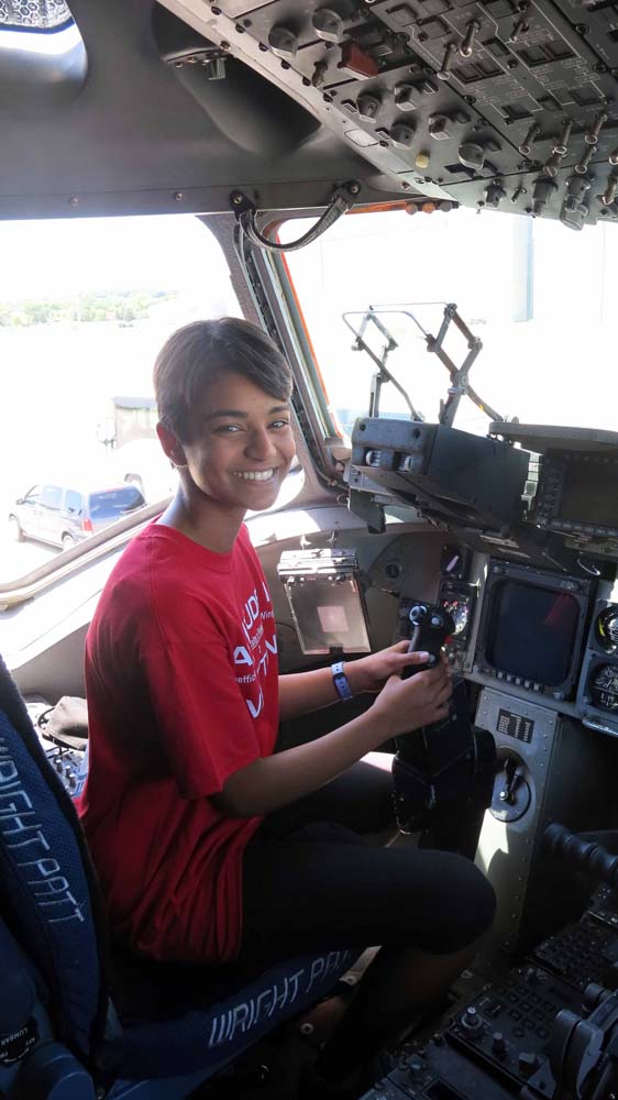 air camp student in plane
